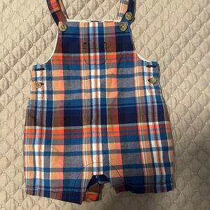 Janie and Jack Blue and Orange Plaid Overalls